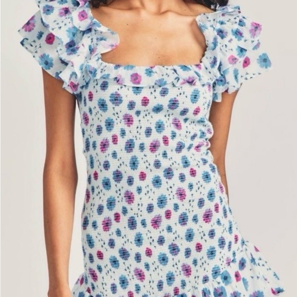 LoveShackFancy Blue and Pink Floral Dress